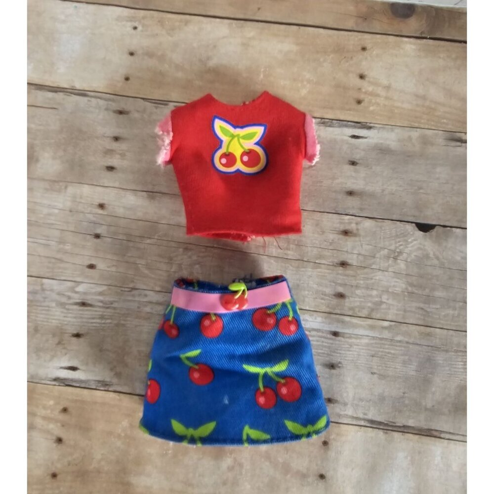 Mattel Barbie Fashion Fever Red Cherry Top and Skirt Outfit Rare Doll Clothes